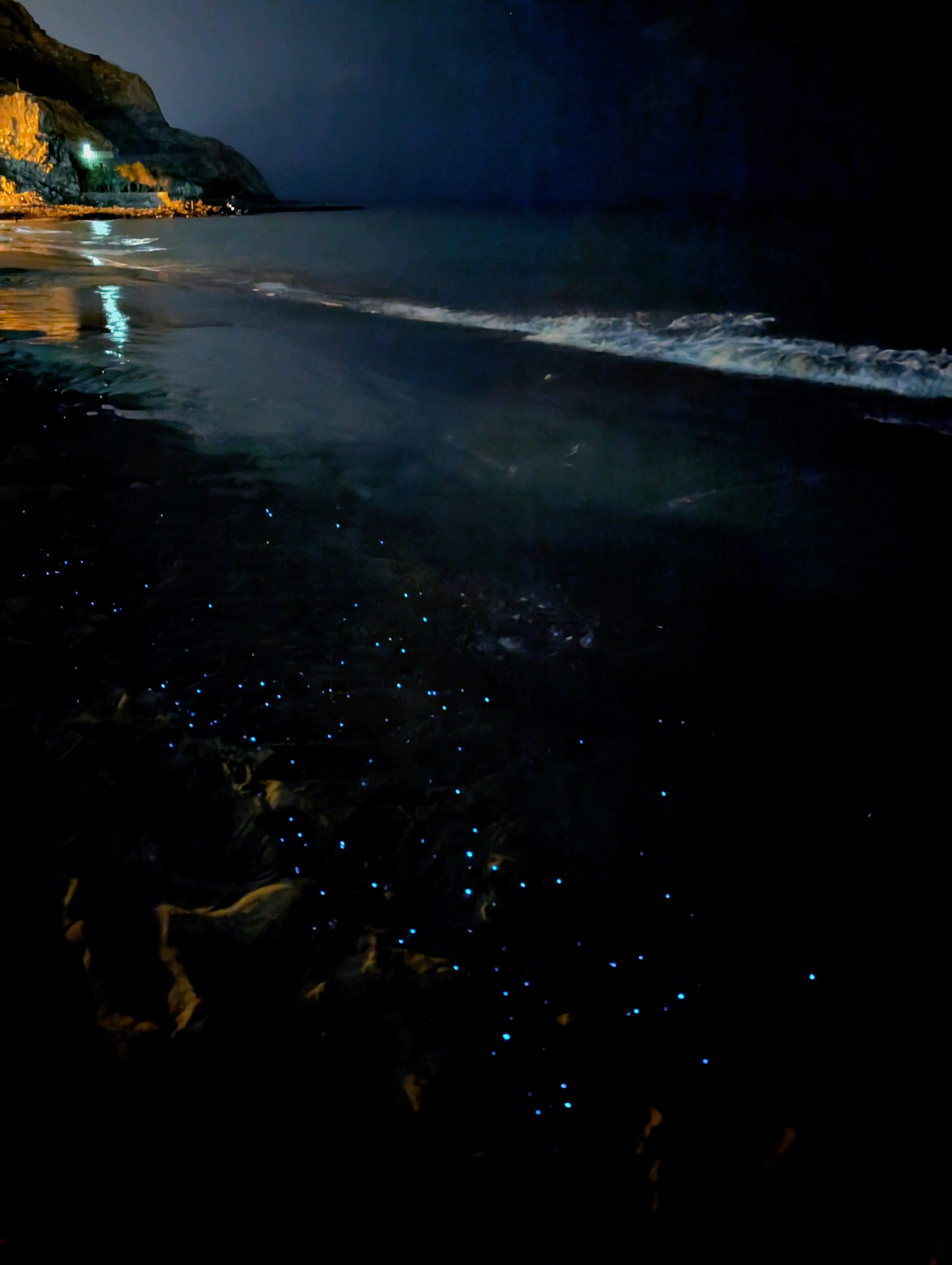 Bioluminescent plankton on Al Bustan beach at night (shot 1)