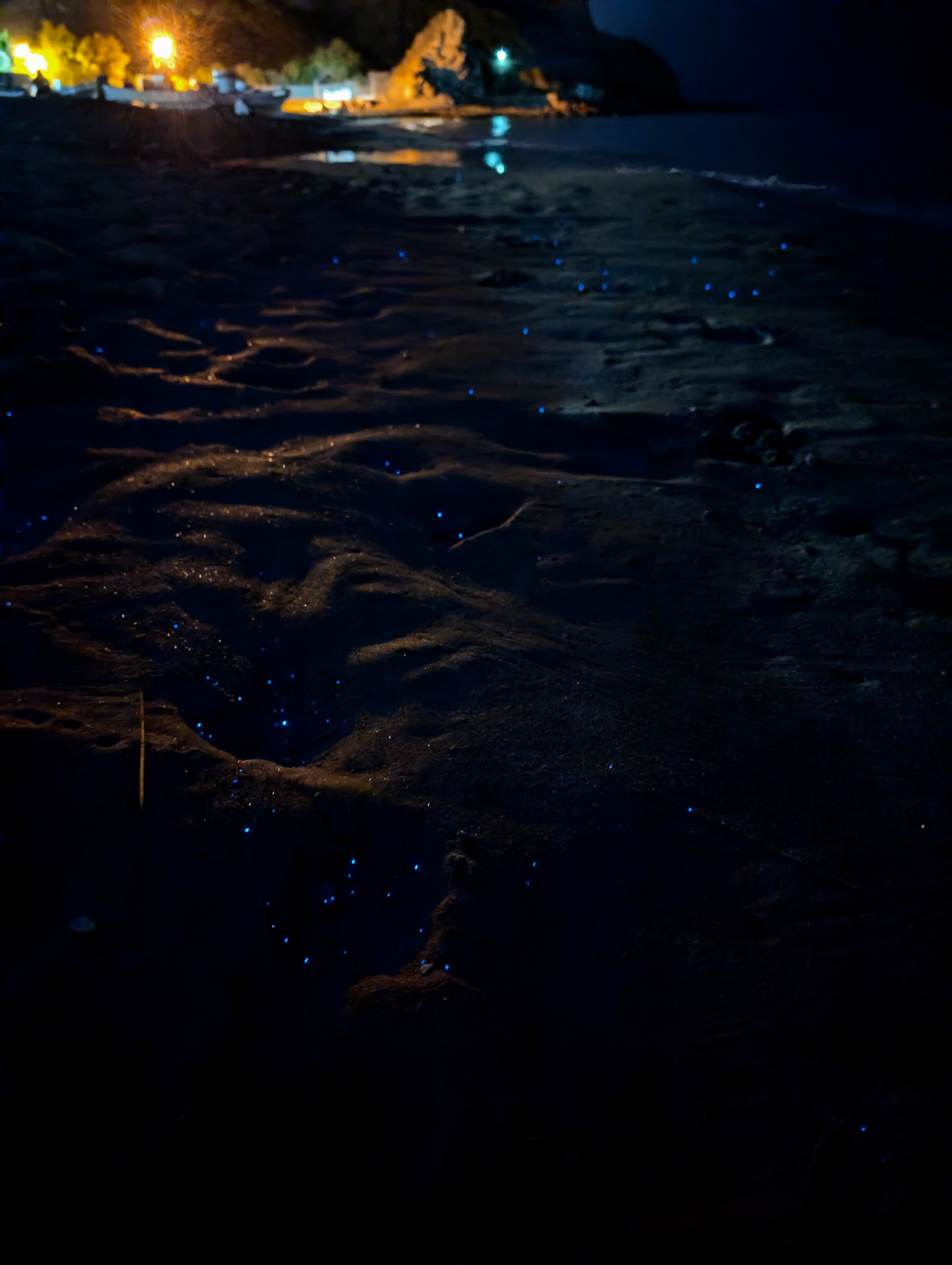 Bioluminescent plankton glow along Al Bustan shoreline (shot 2)