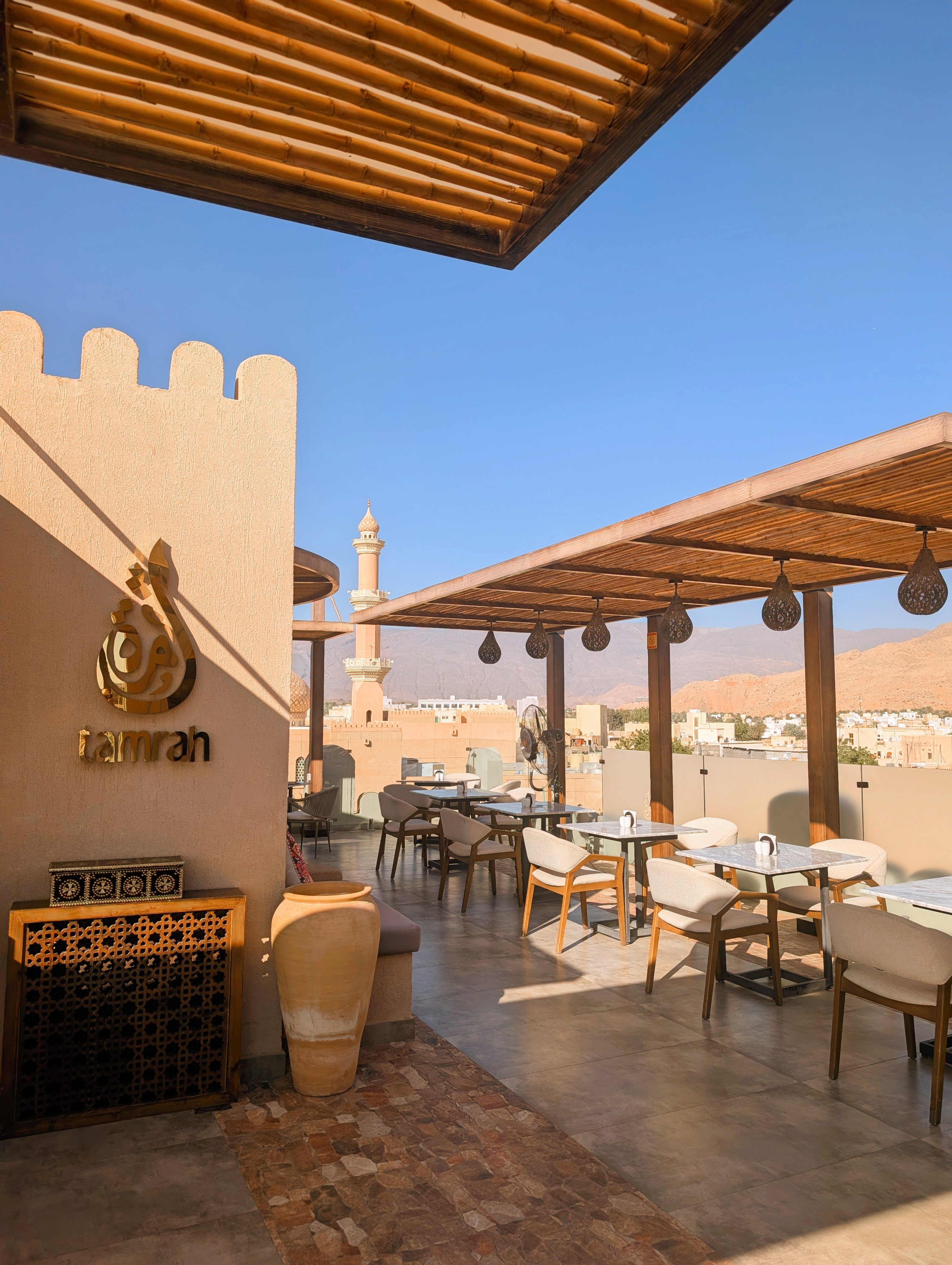 Restaurant-side view toward Nizwa Fort